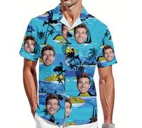 Custom Hawaiian Shirt with Face for Men Women Personalized Funny Mens Hawaiian Shirts Button Down with Photo Picture Short Sleeve Tropical Aloha Flamingo Beach Shirts Gifts for Boyfriend Husband
