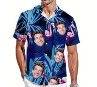 Custom Hawaiian Shirt with Face for Men Women Personalized Funny Mens Hawaiian Shirts Button Down with Photo Picture Short Sleeve Tropical Aloha Flamingo Beach Shirts Gifts for Boyfriend Husband