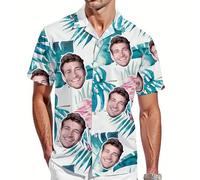 Custom Hawaiian Shirt with Face for Men Women Personalized Funny Mens Hawaiian Shirts Button Down with Photo Picture Short Sleeve Tropical Aloha Flamingo Beach Shirts Gifts for Boyfriend Husband