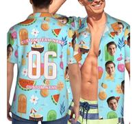 Custom Hawaiian Shirt with Face Men Women, Personalized Funny Button Down Hawaiian Shirts, Team Name/Team Number Hawaiian Shirts