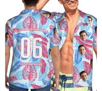Custom Hawaiian Shirt with Face Men Women, Personalized Funny Button Down Hawaiian Shirts, Team Name/Team Number Hawaiian Shirts