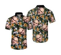 Custom Hawaiian Shirt with Face Picture for Men Personalized Tropical Summer Beach Casual Short Sleeve Button Down Shirts (UK, Alpha, S, Regular, Regular, #14)