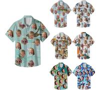 Custom Hawaiian Shirts for Men Personalised Shiteshirts with Face Photo Summer Short Sleeve Shirts Hawaiian Fancy Dress (UK, Alpha, M, 4XL, Regular, Regular, Islands)
