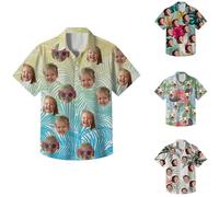 Custom Hawaiian Shirts for Men Personalised Shiteshirts with Face Photo Summer Short Sleeve Shirts Hawaiian Fancy Dress (UK, Alpha, M, 4XL, Regular, Regular, Flowers)