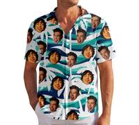 Custom Hawaiian Shirts for Men,Shiteshirts for Men,Hawaiian Print Novelty Shirt, Digital Print Waffle Fabric Shirts,Personalised Gifts (UK, Alpha, One Size, Regular, Regular, Sky Blue)