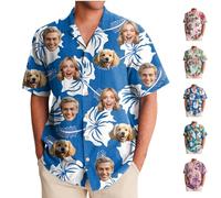 Custom Hawaiian Shirts for Men, Shiteshirts with 1~3 Faces, Hawaiian Shirt and Shorts Set, Funny Ugly Shirt, Short Sleeve Button Down, Summer Beach Birds Flower Patterns, Unisex, M~4XL