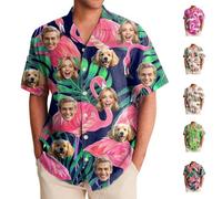 Custom Hawaiian Shirts for Men, Shiteshirts with 1~3 Faces, Hawaiian Shirt and Shorts Set, Funny Ugly Shirt, Short Sleeve Button Down, Summer Beach Birds Flower Patterns, Unisex, M~4XL