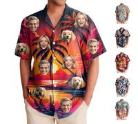 Custom Hawaiian Shirts for Men, Shiteshirts with 1~3 Faces, Hawaiian Shirt and Shorts Set, Funny Ugly Shirt, Short Sleeve Button Down, Summer Beach Birds Flower Patterns, Unisex, M~4XL