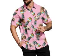 Custom Hawaiian Shirts for Men with Face Personalised Funny Men's Button Down ShirtsTropical Summer Beach Casual Short Sleeve (UK, Alpha, XXL, Regular, Regular, COLOR-11)
