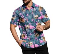 Custom Hawaiian Shirts for Men with Face Personalised Funny Men's Button Down ShirtsTropical Summer Beach Casual Short Sleeve (UK, Alpha, L, Regular, Regular, Color-3)