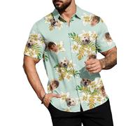 Custom Hawaiian Shirts for Men with Face Personalised Funny Men's Button Down ShirtsTropical Summer Beach Casual Short Sleeve (UK, Alpha, XL, Regular, Regular, COLOR-15)