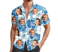 Custom Hawaiian Shirts for Men with Face, Personalised Hawaiian Shirts, Casual Short Sleeve Button Down Summer Funny Shirt, Comfortable Lightweight Mens Shirt, Personalised Gifts for Men UK