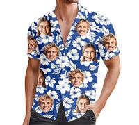 Custom Hawaiian Shirts for Men with Face, Personalised Hawaiian Shirts, Casual Short Sleeve Button Down Summer Funny Shirt, Comfortable Lightweight Mens Shirt, Personalised Gifts for Men UK