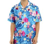 Custom Hawaiian Shirts for Men with Face, Personalised Hawaiian Shirts, Casual Short Sleeve Button Down Summer Funny Shirt, Comfortable Lightweight Mens Shirt, Personalised Gifts for Men UK Blue