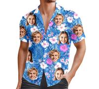Custom Hawaiian Shirts for Men with Face, Personalised Hawaiian Shirts, Casual Short Sleeve Button Down Summer Funny Shirt, Comfortable Lightweight Mens Shirt, Personalised Gifts for Men UK