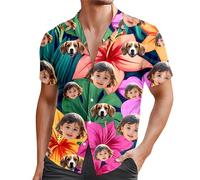 Custom Hawaiian Shirts for Men with Face, Personalised Shiteshirts Hawaiian Shirts, Funny Shirt, Tropical Summer Beach Casual Short Sleeve, Personalised Gifts for Men