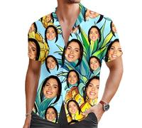 Custom Hawaiian Shirts for Men with Face, Personalised Shiteshirts Hawaiian Shirts, Funny Shirt, Tropical Summer Beach Casual Short Sleeve, Personalised Gifts for Men