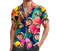 Custom Hawaiian Shirts for Men with Face, Personalised Shiteshirts Hawaiian Shirts, Funny Shirt, Tropical Summer Beach Casual Short Sleeve, Personalised Gifts for Men