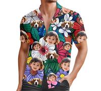 Custom Hawaiian Shirts for Men with Face, Personalised Shiteshirts Hawaiian Shirts, Funny Shirt, Tropical Summer Beach Casual Short Sleeve, Personalised Gifts for Men