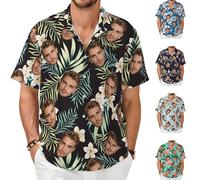 Custom Hawaiian Shirts Personalised Shirt with Face Photo for Men Button Down Customizable Funny shiteshirts Tropical Flamingo Embarrassing Ugly Shirt for Beach Party Sommer Holiday Travel