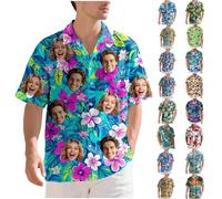 Custom Hawaiian Shirts with Face for All, Personalised Shiteshirts Funny Hawaiian Shirts Tropical Summer Beach Short Sleeve Tops Personalised Gifts (UK, Alpha, One Size, Regular, Regular, 1-16)