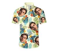 Custom Hawaiian Shirts with Face for Men - Personalized Photo Design - Funny Tropical Beach Button Down Shirt (UK, Alpha, S, Regular, Regular, #9)