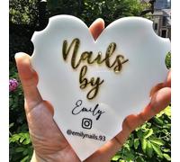 Custom Heart Nail Prop, Personalized Logo Nail Tech Decor Acrylic Nailfie Disk, Handheld Nail Photo Prop, Beauty Salon Prop for Nail Techs, Gift for Nail Artists, Social Media Picture Prop(Clear)