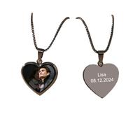 Custom Heart Pendant Photo Engraved Necklace, Personalized Custom Thermochromic Heart Necklace for Birthday,Anniversary, or Memorial (temperature-sensitive,Silver)