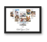 Custom Heart Photo Frame Poster - Add 9 Images & Personalised Text - Choose The Colour, Font Style & Text Colour - Photo Collage Print | A2, A3 & A4 Prints, Personalised Photo Gift & Custom Poster