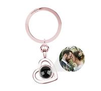 Custom Heart-Shaped Photo Keychain - Personalized Memorial Key Ring With Engraved Photos for Women - Valentine's Day Gifts - Projection Keychain (Rose Gold-1, 1PCS)