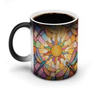Custom Heat Changing Coffee Mugs 11 Oz Ceramic Cup with Hidden Design Personalized Color Changing Heat Sensitive Stained Glass Dragonfly Magic Mug Novelty Funny Art Mug for Men Women