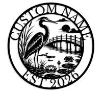 Custom Heron Metal Sign,Personalized Family Name Sign,Lake House/Cabin Wall Art,Wildlife Hanging Plaque,Nautical/Coastal Decor,Pond Decor,Gift For Bird Lovers (Style-1)