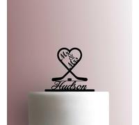 Custom Hockey Heart Wedding Mr and Mrs Name - Acrylic Cake Topper 6 Inch Width/Brown