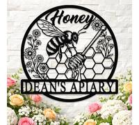Custom Honey Bee Metal Sign, Personalized Bee Hive Wall Art, Welcome Family Bee Garden Decor, Customized Garden Name Sign Outdoor, Bee Lover Gift for Gardener Beekeeper (Bee B)