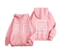 Custom Hoodie Women Personalised Sweatshirt Jackets Oversized Fleece Lined Zip Up Hooded Jacket with Photo Text Printed on Front Back Pink S