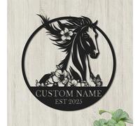 Custom Horse Metal Wall Art Name Sign,Personalized Horseshoe Sign,Personalized Horse Metal Wall Hanging Sign,Horse Ranch Name Sign,Farmhouse Decor, Horse Lover Gift (Style-9)