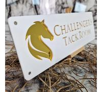 Custom Horse Stable Name Plate Horse Name Plaque, Custom Horse Stall Acrylic Sign For Farm Barn Sign, Customized Outdoor Horse Name/Number Door Sign Gift For Horse Lovers(White Gold)