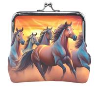 Custom Horses Galloping Dusk Vivid Leather Coin Purse Holder Women Kiss Lock Money Change Pouch Girls, Horses Galloping Dusk Vivid, Classic
