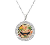Custom Hot Pot Cartoon Pattern Picture Necklace Personalized Circle Chain Pendant Gold/Silver Photo Dog Tag Keepsake Necklaces Hip Hop Memorial Jewelry Gifts for Men Women, One Size, Titanium Steel