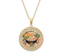 Custom Hot Pot Cartoon Pattern Picture Necklace Personalized Circle Chain Pendant Gold/Silver Photo Dog Tag Keepsake Necklaces Hip Hop Memorial Jewelry Gifts for Men Women, One Size, Titanium Steel