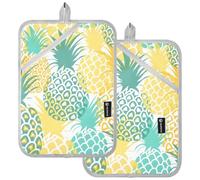 Custom Hot Potholders Green Yellow Pineapple Heat Resistant Pads for Hot Dishes for Kitchen Baking Accessories, Set of 2