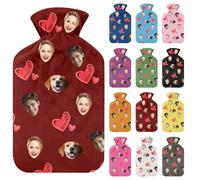 Custom Hot Water Bottle - Personalised Photo/Name Hot Water Bottle with Soft Faux Fur Cover, Pom Poms for Cozy Nights Pain Relief for Back Neck and Shoulders Personalised Gift (Style A)