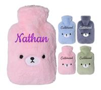 Custom Hot Water Bottle - Personalised Photo/Name Hot Water Bottle with Soft Faux Fur Cover, Pom Poms for Cozy Nights Pain Relief for Back Neck and Shoulders Personalised Gift (Style C)