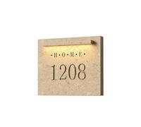 Custom House Number Outdoor Wall Light, Travertine Address Plaque/Large