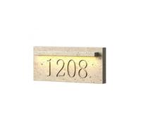 Custom House Number Outdoor Wall Light, Travertine Address Plaque/Small