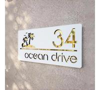 Custom House Number Plaque, Exterior 3D Housing Number with Palm Trees, Waterproof Acrylic Address Sign, Modern Sign for Door, Facade, Garden, Mailbox