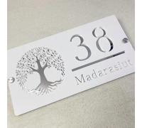 Custom House Number Sign, Modern Acrylic Address Plaque,Custom Laser Cut Address Plaque,Personalized Outdoor Home Sign (White Silver,30x18cm)