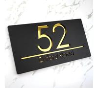 Custom House Number Sign,Personalized Acrylic 3d Modern Door Plaque,Address Plaques with Street Name,House Number Plaque for Outside,House Numbers,Plaques & Signs (black and gold)