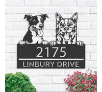 Custom House Numbers Plaques Red Heeler and Jack Russell Terrier Dog Address Sign Door Number Plaques for Wall Yard Garden House Signs for Outside Front Porch Sign House Warming Gifts New Home Gifts