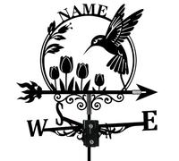 Custom Hummingbird & Tulip Metal Weather Vane Personalized Name Weathervane Wind Direction Indicator Outdoor Decor for Garden Yard Patio Farmhouse, Housewarming Gifts